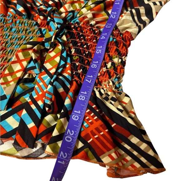 Y2K Luly K New York Tie Front Blouse Sz L Retro Geometric Print Sleeveless Top - Picture 8 of 10